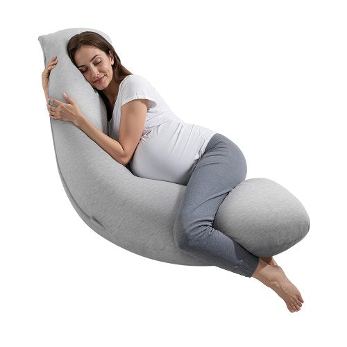 Pregnancy Pillows for Side Sleeping, L-Shaped Maternity Pillow for Pregnant Women, Soft & Breathable Pregnancy Body Pillow with Washable Jersey Cover for Head Neck Belly Leg Support, Light Gray