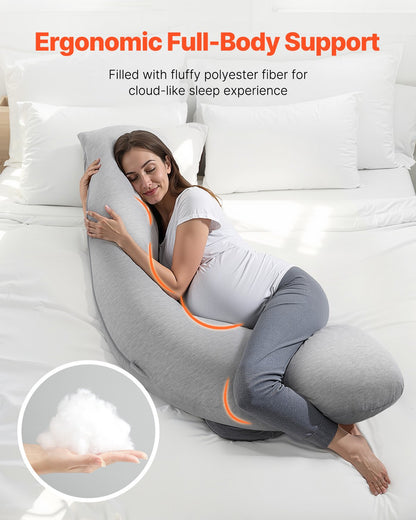 Pregnancy Pillows for Side Sleeping, L-Shaped Maternity Pillow for Pregnant Women, Soft & Breathable Pregnancy Body Pillow with Washable Jersey Cover for Head Neck Belly Leg Support, Light Gray