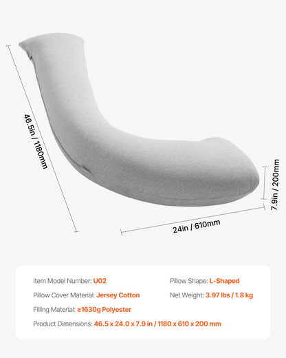 Pregnancy Pillows for Side Sleeping, L-Shaped Maternity Pillow for Pregnant Women, Soft & Breathable Pregnancy Body Pillow with Washable Jersey Cover for Head Neck Belly Leg Support, Light Gray