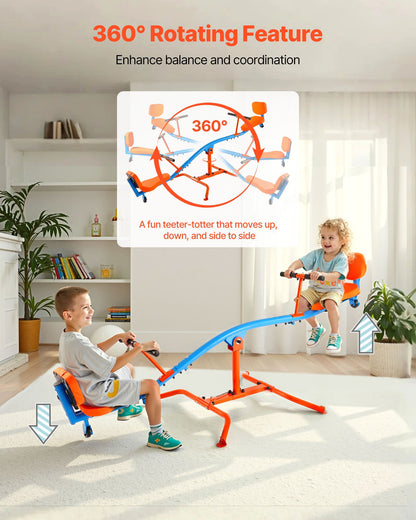 Kids Seesaw, 300 lbs Load Capacity, Sit and Spin Teeter Totter with Easy-Grip Handles, Kids Outdoor Playground Equipment, Outside Toys, Swiveling 360 Degrees Rotating for Children Aged 3+