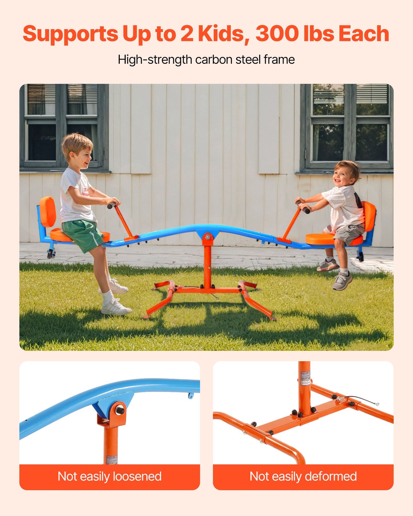 Kids Seesaw, 300 lbs Load Capacity, Sit and Spin Teeter Totter with Easy-Grip Handles, Kids Outdoor Playground Equipment, Outside Toys, Swiveling 360 Degrees Rotating for Children Aged 3+