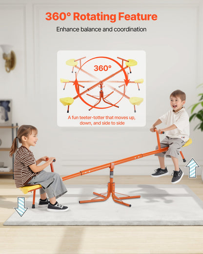 Kids Seesaw, 100 lbs Load Capacity per Seat, Sit and Spin Teeter Totter with 4-prong Support Legs, Kids Outdoor Playground Equipment, Swiveling 360 Degrees Rotating for Children Aged 3+