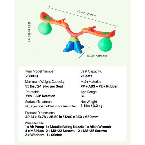 Barngungbräda 22,5 kg Kapacitet 360 Grader Roterande Gungbräda Från 3 Ålder