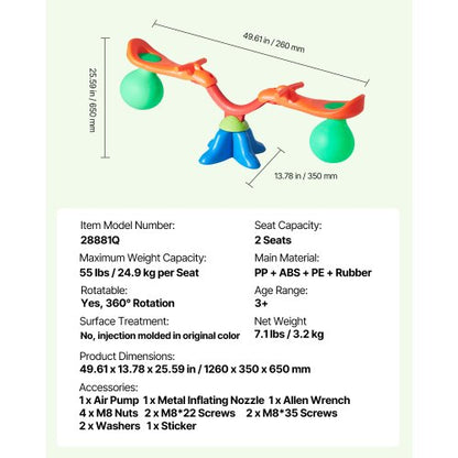 Barngungbräda 22,5 kg Kapacitet 360 Grader Roterande Gungbräda Från 3 Ålder