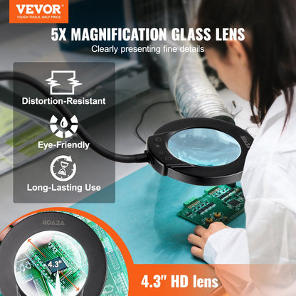 5X floor magnifying glass with light and stand flexible gooseneck LED