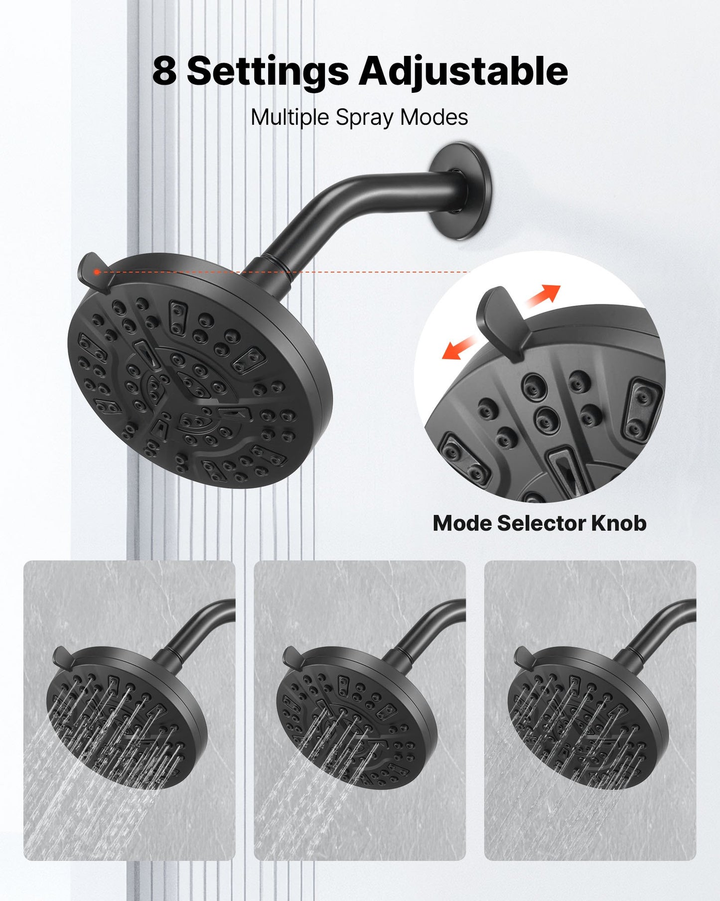 Tub and Shower Faucet Set, Complete with 5-Inch Rainfall Shower Head and Bathtub Spout, 8-Setting Adjustable Spray, Single-Handle Tub Trim Kit with Brass Pressure Balancing Valve, Matte Black