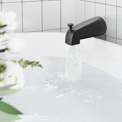 Tub and Shower Faucet Set, Complete with 5-Inch Rainfall Shower Head and Bathtub Spout, 8-Setting Adjustable Spray, Single-Handle Tub Trim Kit with Brass Pressure Balancing Valve, Matte Black