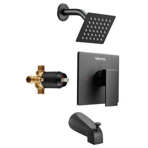 Tub and Shower Faucet Set, Complete with 4-Inch Rainfall Shower Head and Bathtub Spout, Single-Spray Single-Handle Tub Trim Kit with 304 Stainless Steel Valve Trim for Bathrooms, Matte Black
