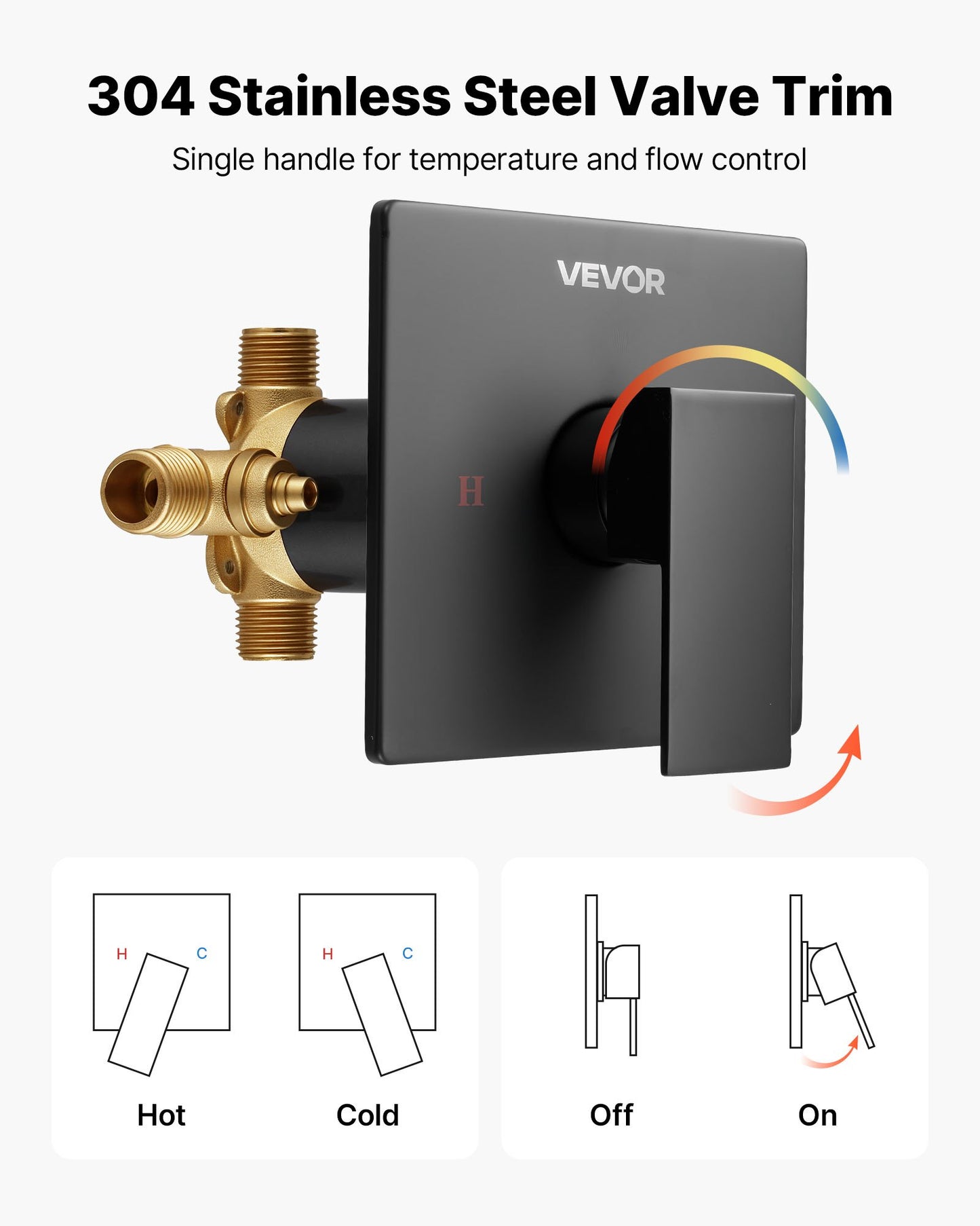 Tub and Shower Faucet Set, Complete with 4-Inch Rainfall Shower Head and Bathtub Spout, Single-Spray Single-Handle Tub Trim Kit with 304 Stainless Steel Valve Trim for Bathrooms, Matte Black