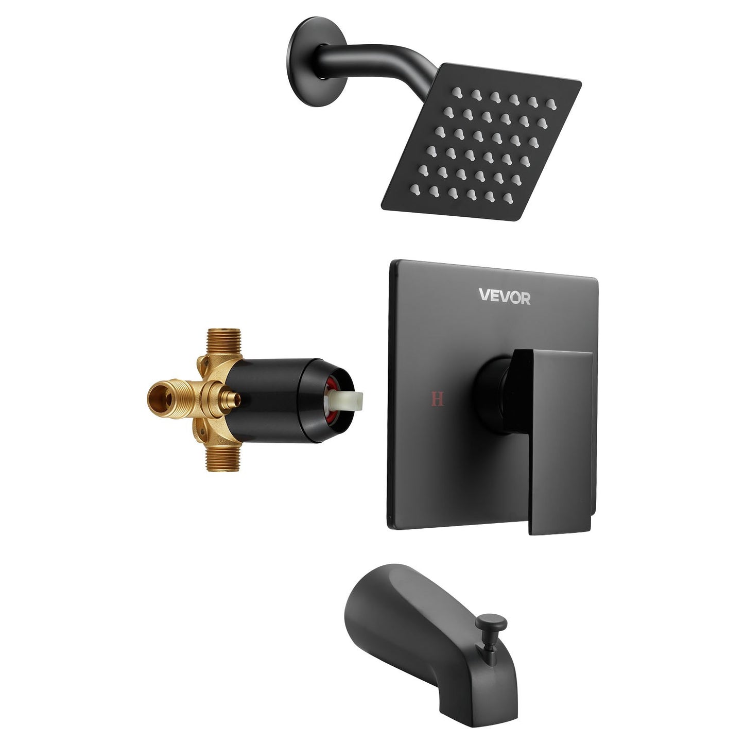 Tub and Shower Faucet Set, Complete with 4-Inch Rainfall Shower Head and Bathtub Spout, Single-Spray Single-Handle Tub Trim Kit with 304 Stainless Steel Valve Trim for Bathrooms, Matte Black