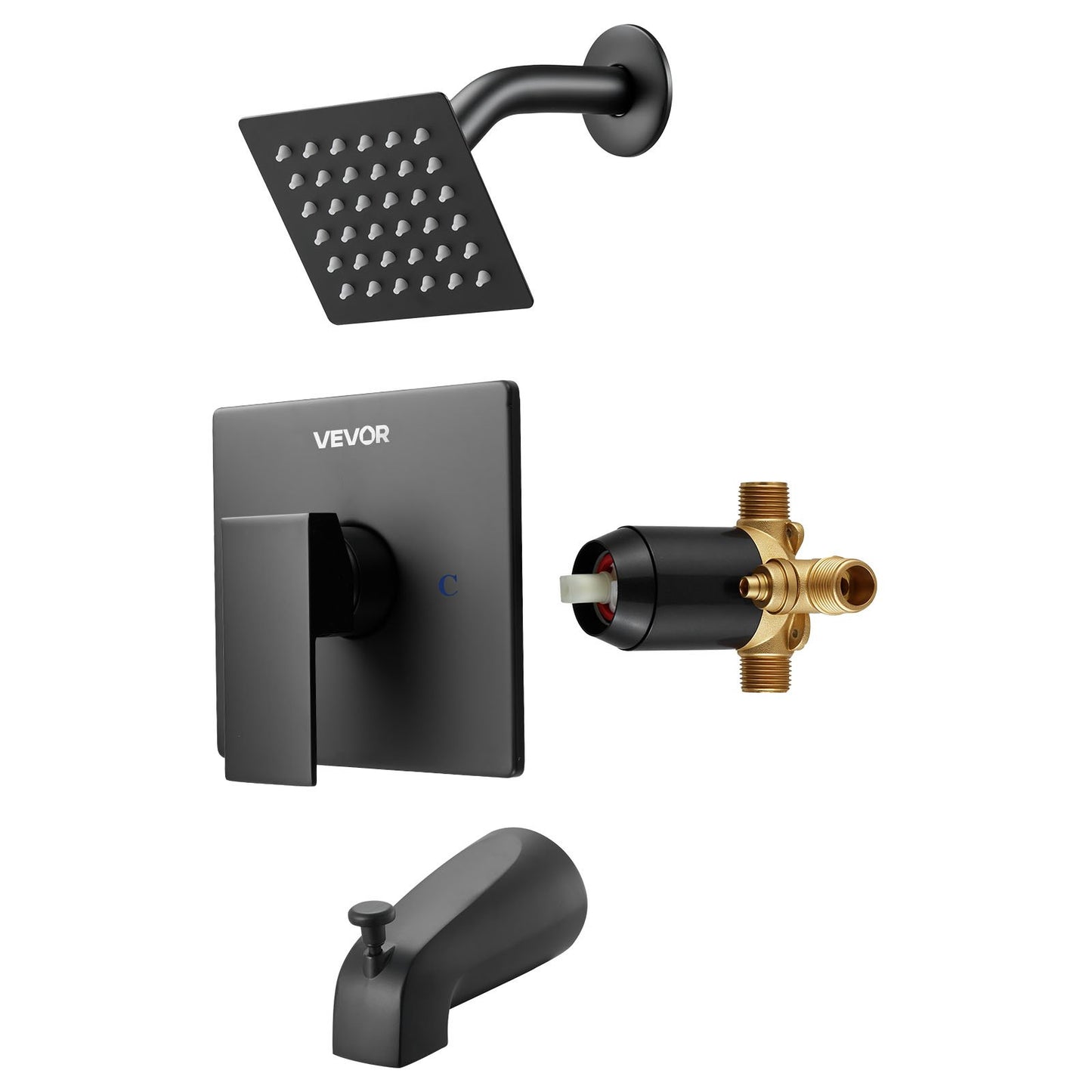 Tub and Shower Faucet Set, Complete with 4-Inch Rainfall Shower Head and Bathtub Spout, Single-Spray Single-Handle Tub Trim Kit with 304 Stainless Steel Valve Trim for Bathrooms, Matte Black