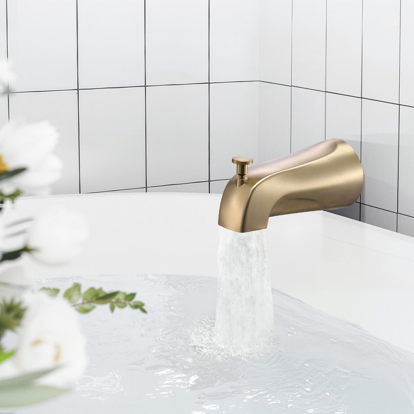 Tub and Shower Faucet Set, Complete with 5-Inch Rainfall Shower Head and Bathtub Spout, 8-Setting Adjustable Spray, Single-Handle Tub Trim Kit with Brass Pressure Balancing Valve, Gold Finish