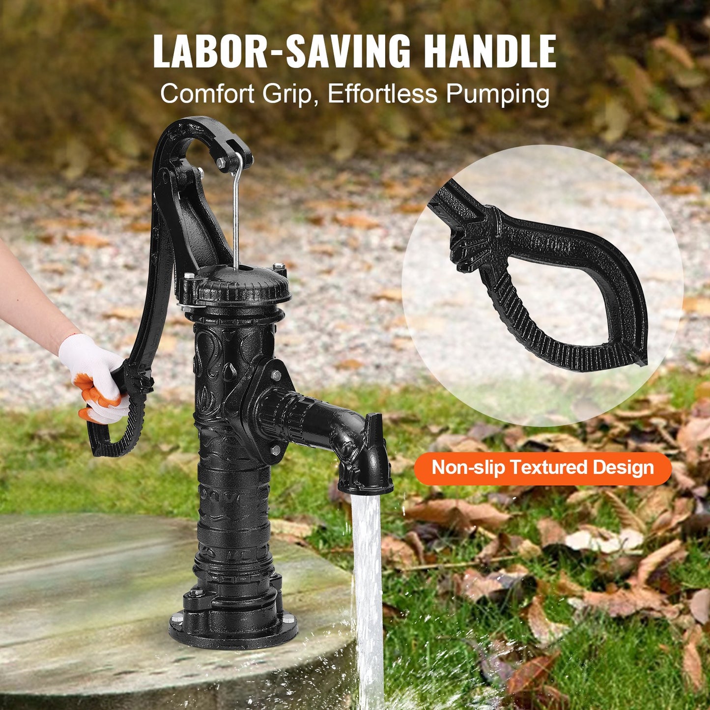 Antique Well Hand Pitcher Pump, 22ft Maximum Lift, Cast Iron Manual Hand Water Pump with Ergonomic Handle NPT1-1/4" Easy Installation, Old Fashioned for Outdoor Home Yard Garden Pond Farm, Black