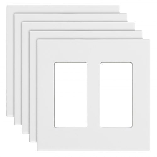Rocker Light Switch Wall Plates, 2-Gang Decorative Outlet Covers,Standard Size 4.57in L x 4.53in H Unbreakable Polycarbonate Thermoplastic Faceplate for Receptacle Outlet&Switch(5 Pack, White)