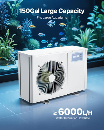 Aquarium Chiller 150 Gallon, 1/2 HP Water Chiller for Hydroponics, Fast Cooling for Fish Tank,Axolotl,Coral Reef,Quiet Refrigeration Compressor, Titanium Evaporator,Complete Fittings