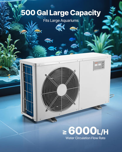 Aquarium Chiller 500 Gallon, 1-1/2 HP Water Chiller for Hydroponics, Fast Cooling for Fish Tank,Axolotl,Coral Reef,Quiet Refrigeration Compressor, Titanium Evaporator,Complete Fittings