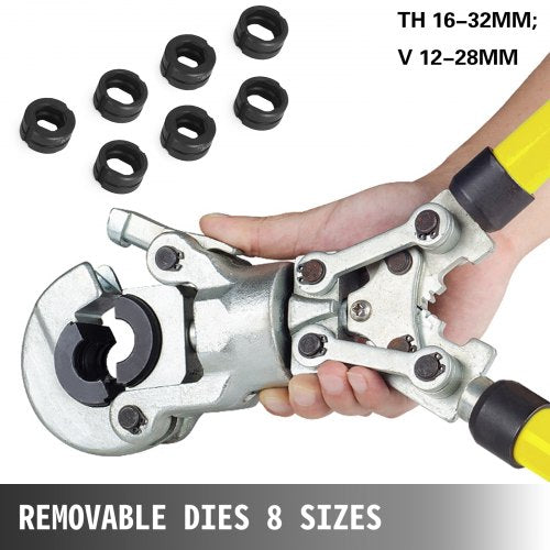 Crimpwerkzeug für Kupferrohre, Crimpzange für Sanitärrohre, V 12–28 mm, Crimpzange, Crimpwerkzeug für Kupferrohre, TH 16–32 mm, Backen, 360°-Kopf | EU