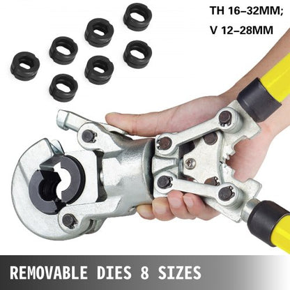 Crimpwerkzeug für Kupferrohre, Crimpzange für Sanitärrohre, V 12–28 mm, Crimpzange, Crimpwerkzeug für Kupferrohre, TH 16–32 mm, Backen, 360°-Kopf | EU