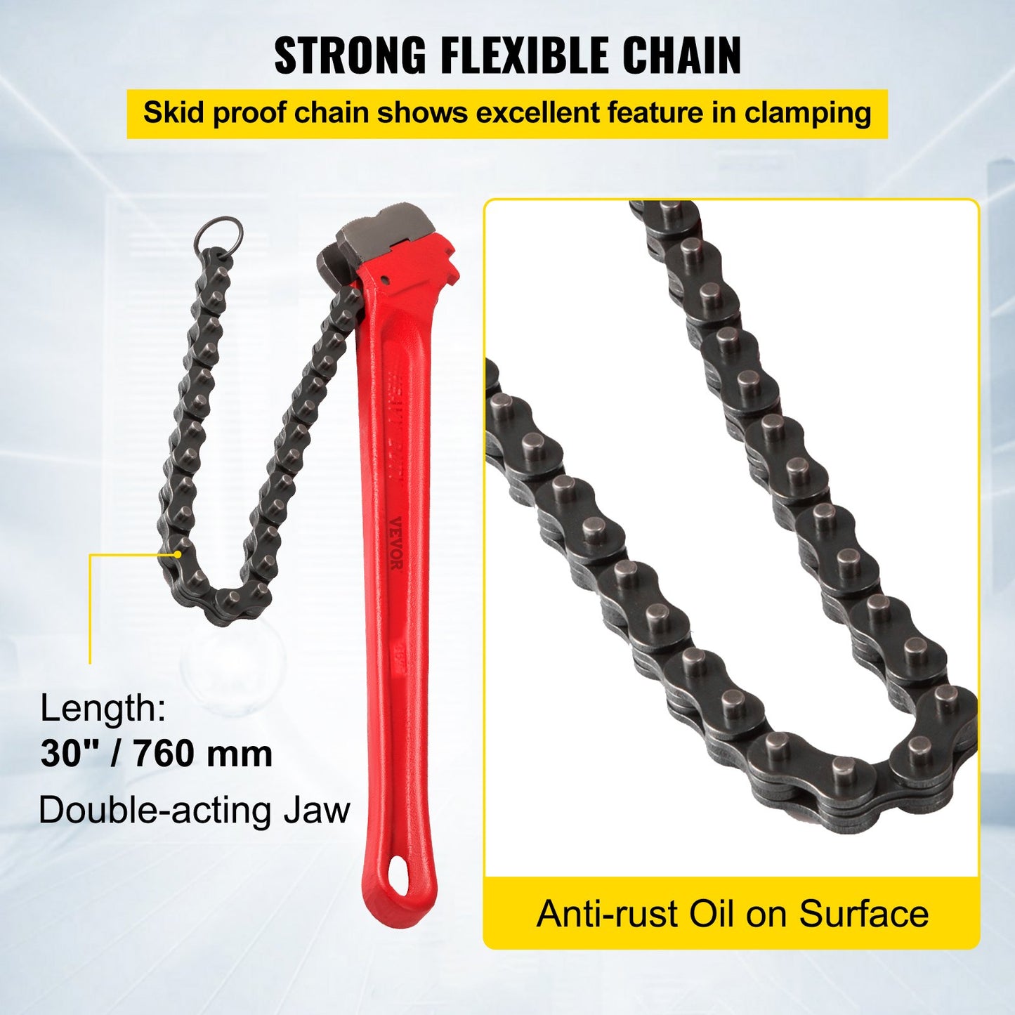 Chain Wrench Pipe 36inch,Heavy Duty Oil Filter Chain Wrench Capacity 4-1/2 to 7-1/2inch ,Chain Wrench 30inch (760 mm) Chain Length Plumbing Pipe Tool