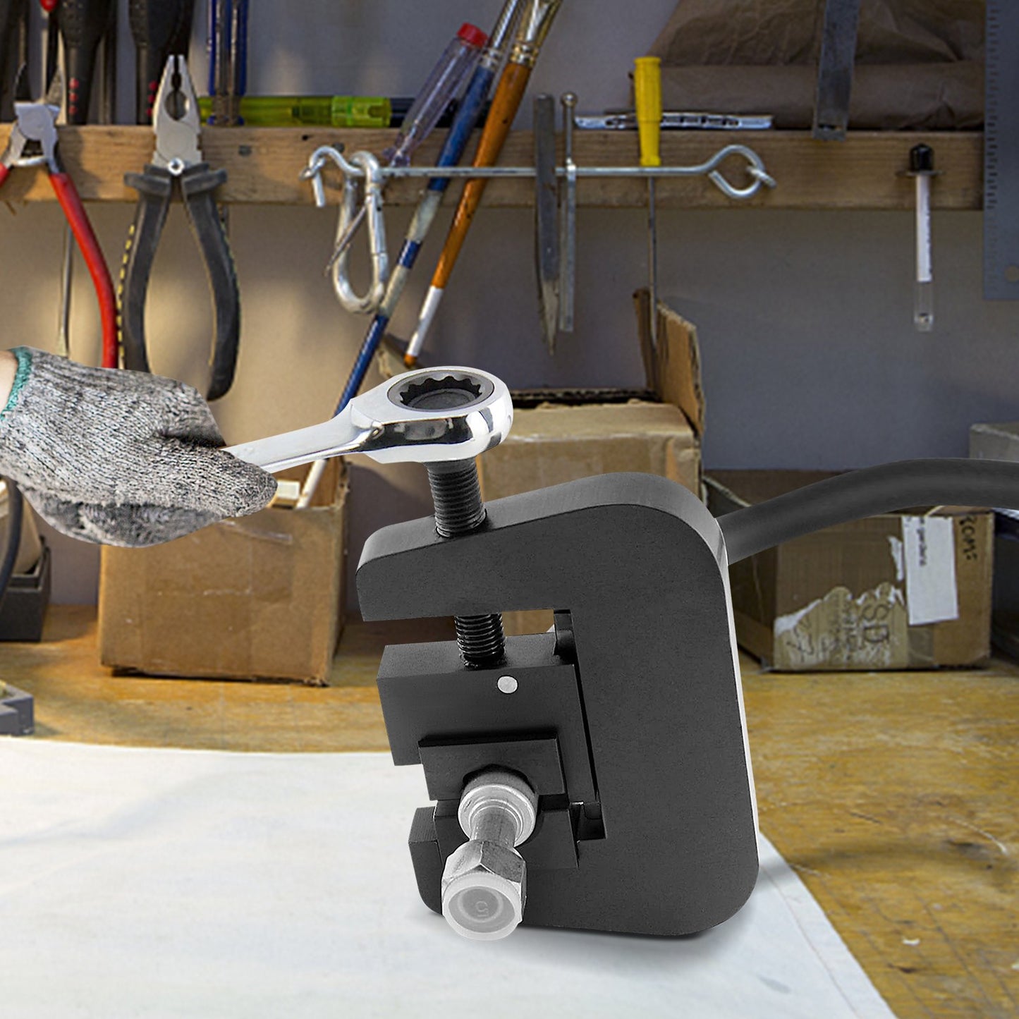 7843B Manual A/C Hose Crimper Kit,Handheld Air Hose Crimper Tool Kit with 4 Dies Whole Set #6#8#10#12,A/C Hose Crimper Repair Tool Kit Die Set,for Crimping Automotive Air Conditioning Pipes