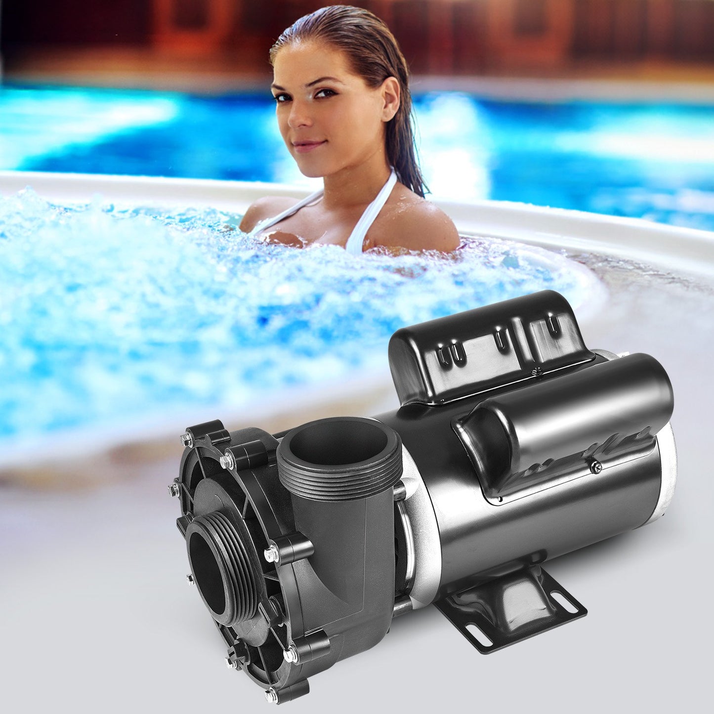 2 Speed SPA Pump, 48-Frame, AC 110-120V Hot Tub SPA Pump, 1.5HP/150GPM/42.65ft High Speed or 0.46HP/70GPM/9.18ft Low Speed, 2" Port 90° Rotational Interface for Hot Tub, Tested to UL Standards