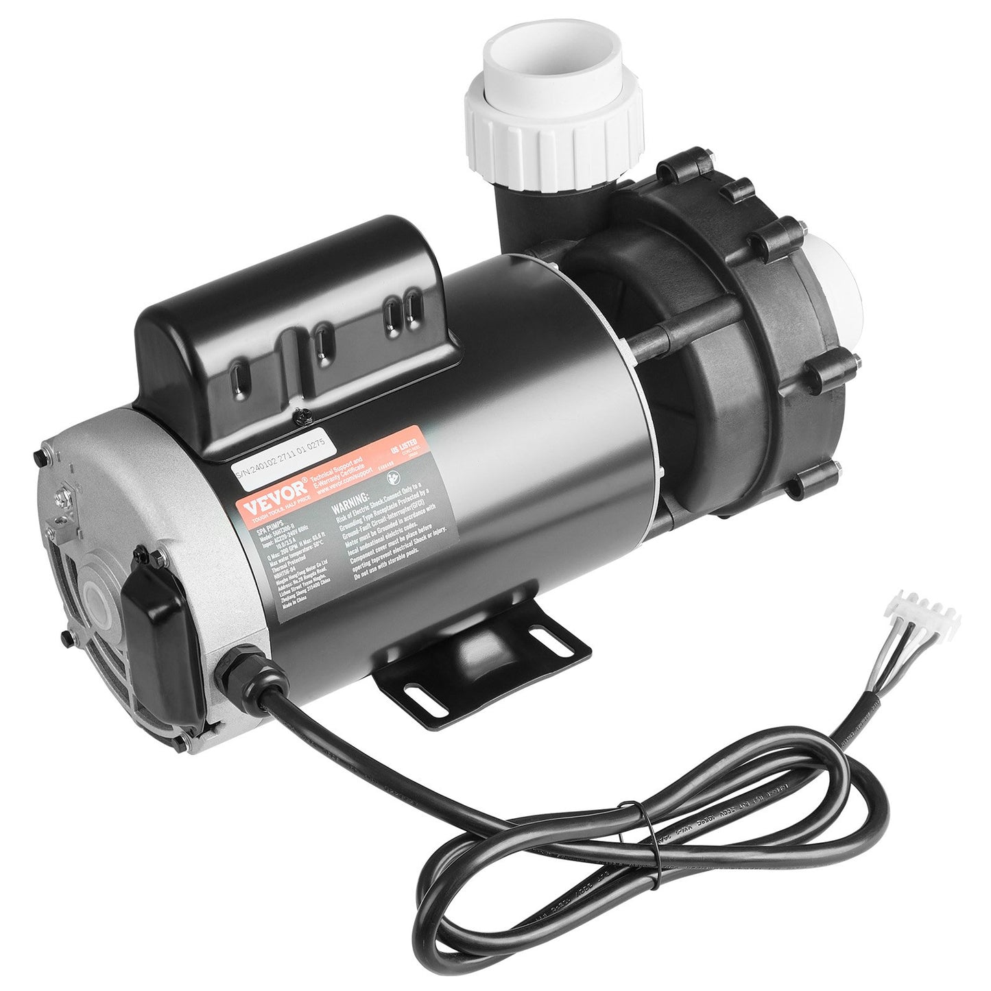 2 Speed SPA Pump, 56-Frame, AC220-240V Hot Tub SPA Pump, 3HP/200GPM/65.61ft High Speed or 0.4HP/100GPM/16.07ft Low Speed, 2" Port 90° Rotational Interface for Hot Tub, Tested to UL Standards