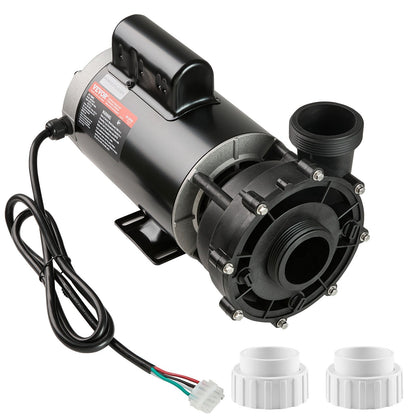 2 Speed SPA Pump, 56-Frame, AC220-240V Hot Tub SPA Pump, 3HP/200GPM/65.61ft High Speed or 0.4HP/100GPM/16.07ft Low Speed, 2" Port 90° Rotational Interface for Hot Tub, Tested to UL Standards