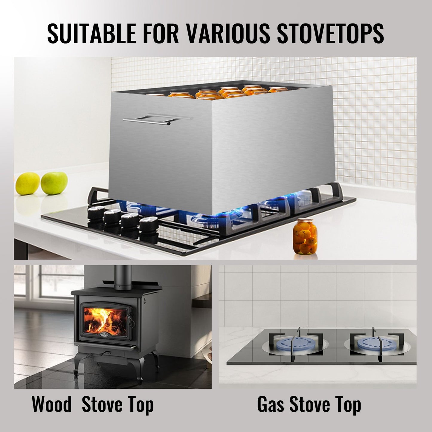 Water Bath Canner, 15 Quart Stove Top Canner Pot, Boiling Water Canners with 2 Canning Racks, 304 Food Grade Stainless Steel Large Stock Pot, Flat Bottom Brushed Canner, Holds 15 Quart Jars