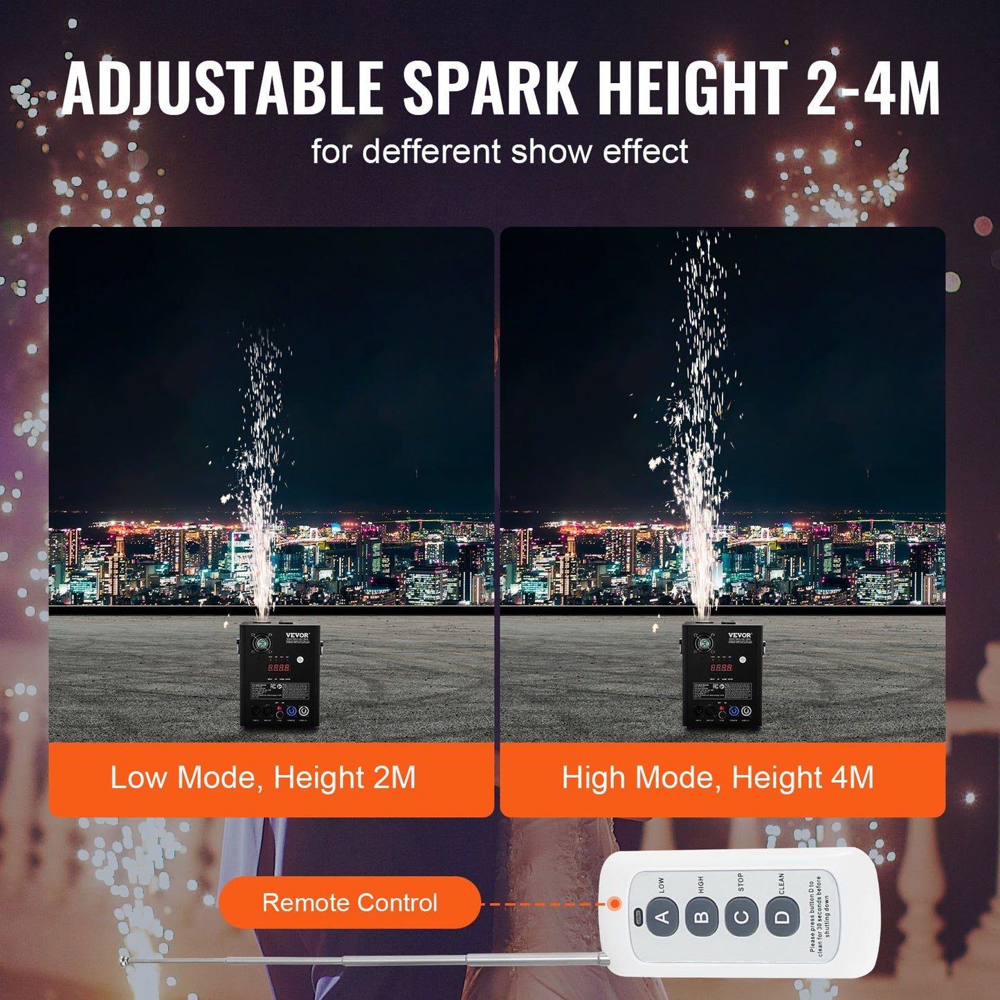 Cold Spark Machine, 500W Output Fireworks Controller, 6.6-13ft Adjustable Height, with Advanced DMX System,LED Screen,Portable Handle, HeavyDuty Aluminum Alloy for Stage DJ Wedding Event,Party