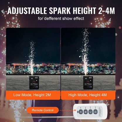 Cold Spark Machine, 500W Output Fireworks Controller, 6.6-13ft Adjustable Height, with Advanced DMX System,LED Screen,Portable Handle, HeavyDuty Aluminum Alloy for Stage DJ Wedding Event,Party
