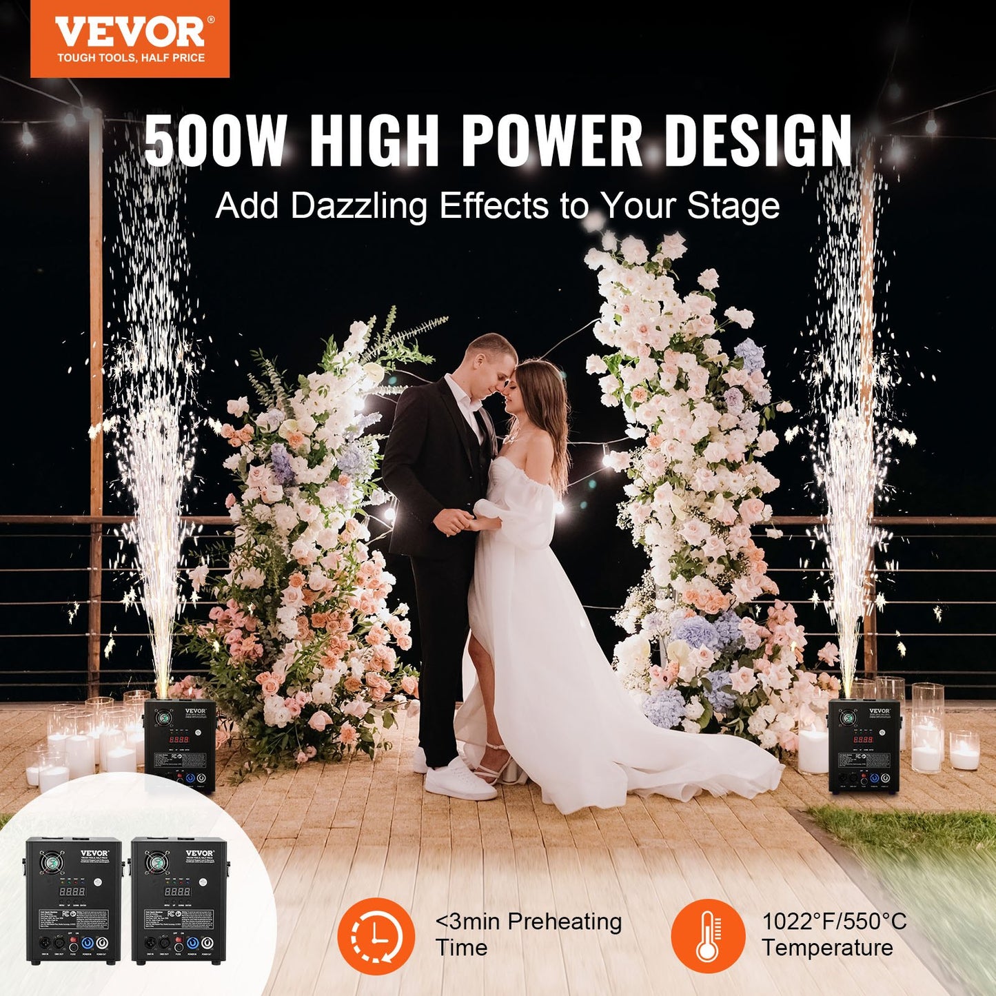 Cold Spark Firework Machine x2 500W 2-4M Stage DJ Wedding Party