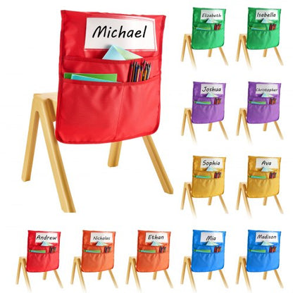 Chair Pockets for Classroom, 12 Pack, 17 x 19 Inches Chairback Buddy Pocket with Name Tag, 6 Bright Colors, Back of Chair Organizer for Kids in Classroom, Kindergarten, School, and Home