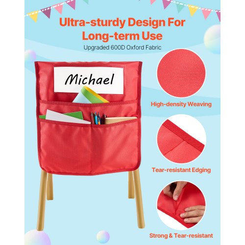 Stolfickor för klassrum 24-pack sittfickor med namnskylt 6 färger