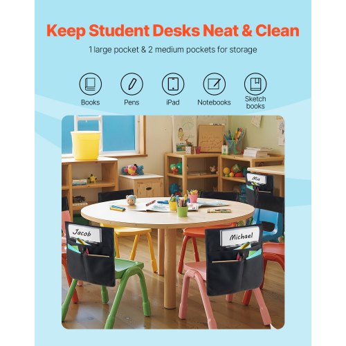 Stuhltaschen für Klassenräume 24er-Pack Sitztaschen mit Namensschild Schwarz