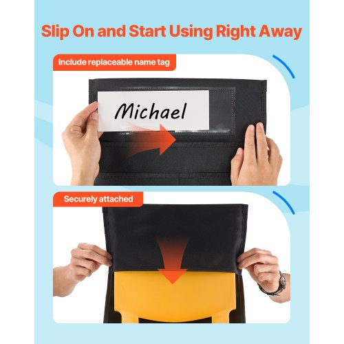 Stolfickor för klassrum 12-pack sittficka med namnskylt svart