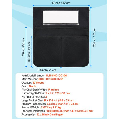 Stolsfickor för klassrum 12-pack stolsryggsficka med namnbricka