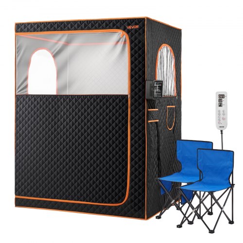 2 Person Portable Infrared Sauna for Home, Upgraded Full Body Home Spa Tent with 2 Foldable Chairs & Heated Mat & Remote,9-Level Temp Control Sauna Box for Relaxation & Stress Relief, (Black)