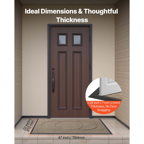 ytterdörrsmatta, 1194 x 813 mm kommersiell golvmatta för inomhus och utomhus, modern snygg heltäckningsmatta med TPE-baksida, kraftig tvättbar industriell entrématta för hall, balkong, garage, brun |  EU