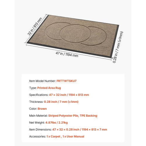 ytterdörrsmatta, 1194 x 813 mm kommersiell golvmatta för inomhus och utomhus, modern snygg heltäckningsmatta med TPE-baksida, kraftig tvättbar industriell entrématta för hall, balkong, garage, brun |  EU