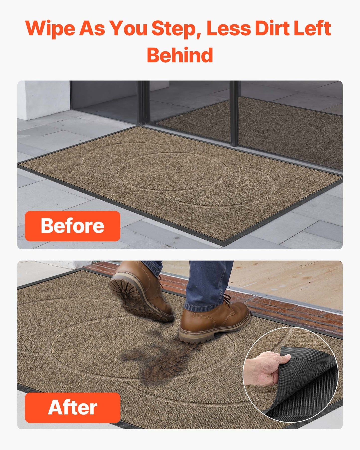Front Door Mat, 47 x 32 in Commercial Floor Mat for Indoor and Outdoor, Modern Stylish Carpet with TPE Backing, Heavy Duty Washable Entry Industrial Rug for Hallway, Balcony, Garage, Brown