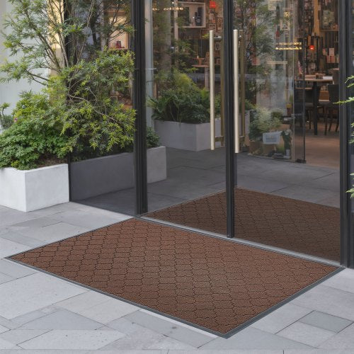 Front Door Mat, 47 x 35 in Commercial Floor Mat for Indoor and Outdoor, Modern Stylish Carpet with TPE Backing, Heavy Duty Washable Entry Industrial Rug for Hallway, Balcony, Garage, Brown