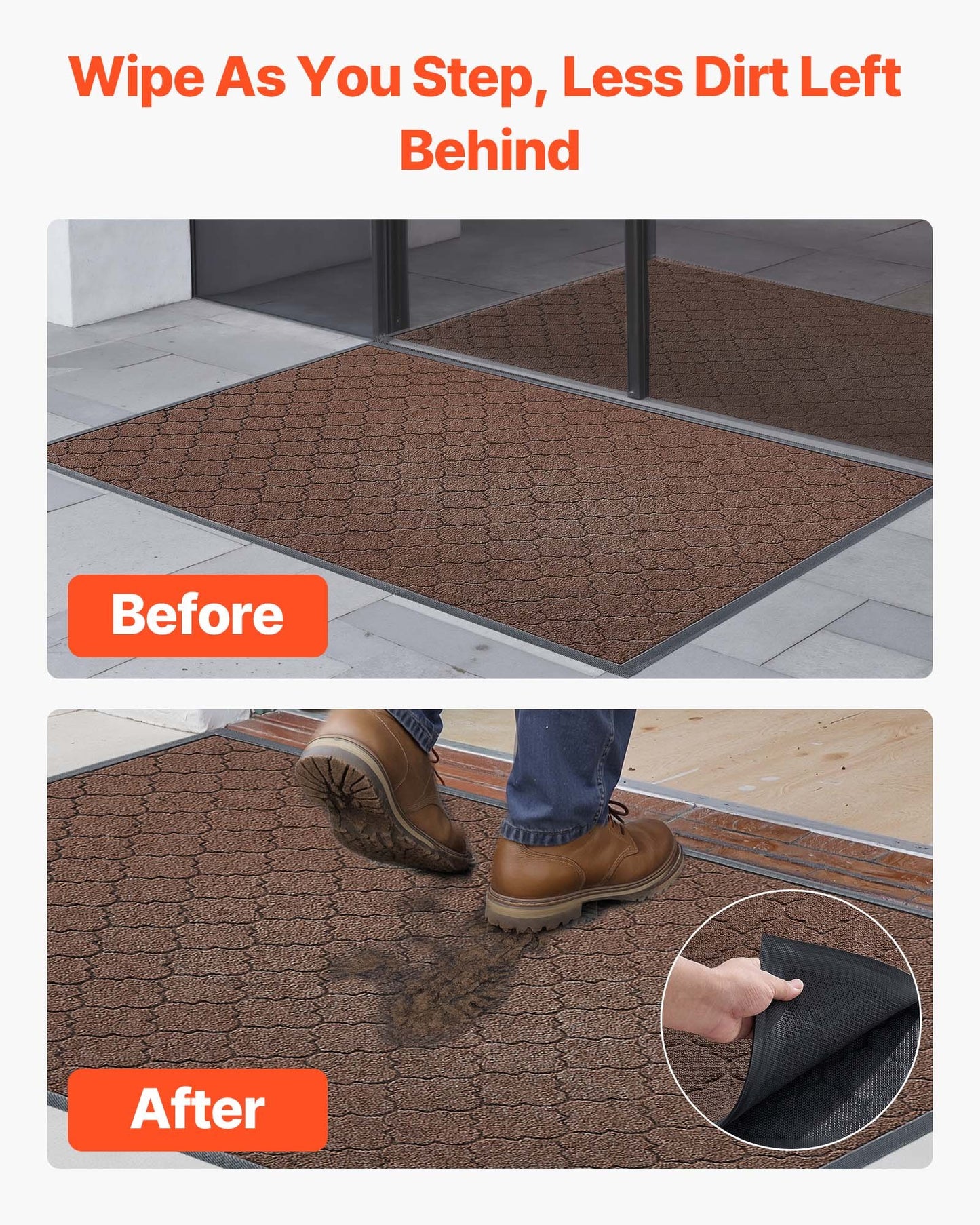 Front Door Mat, 47 x 35 in Commercial Floor Mat for Indoor and Outdoor, Modern Stylish Carpet with TPE Backing, Heavy Duty Washable Entry Industrial Rug for Hallway, Balcony, Garage, Brown