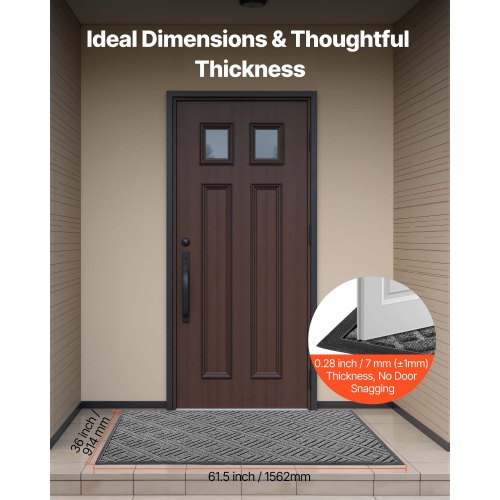 ytterdörrsmatta, 1562 x 914 mm kommersiell golvmatta för inomhus och utomhus, modern snygg heltäckningsmatta med TPE-baksida, kraftig tvättbar industriell entrématta för hall, balkong, garage, grå |  EU