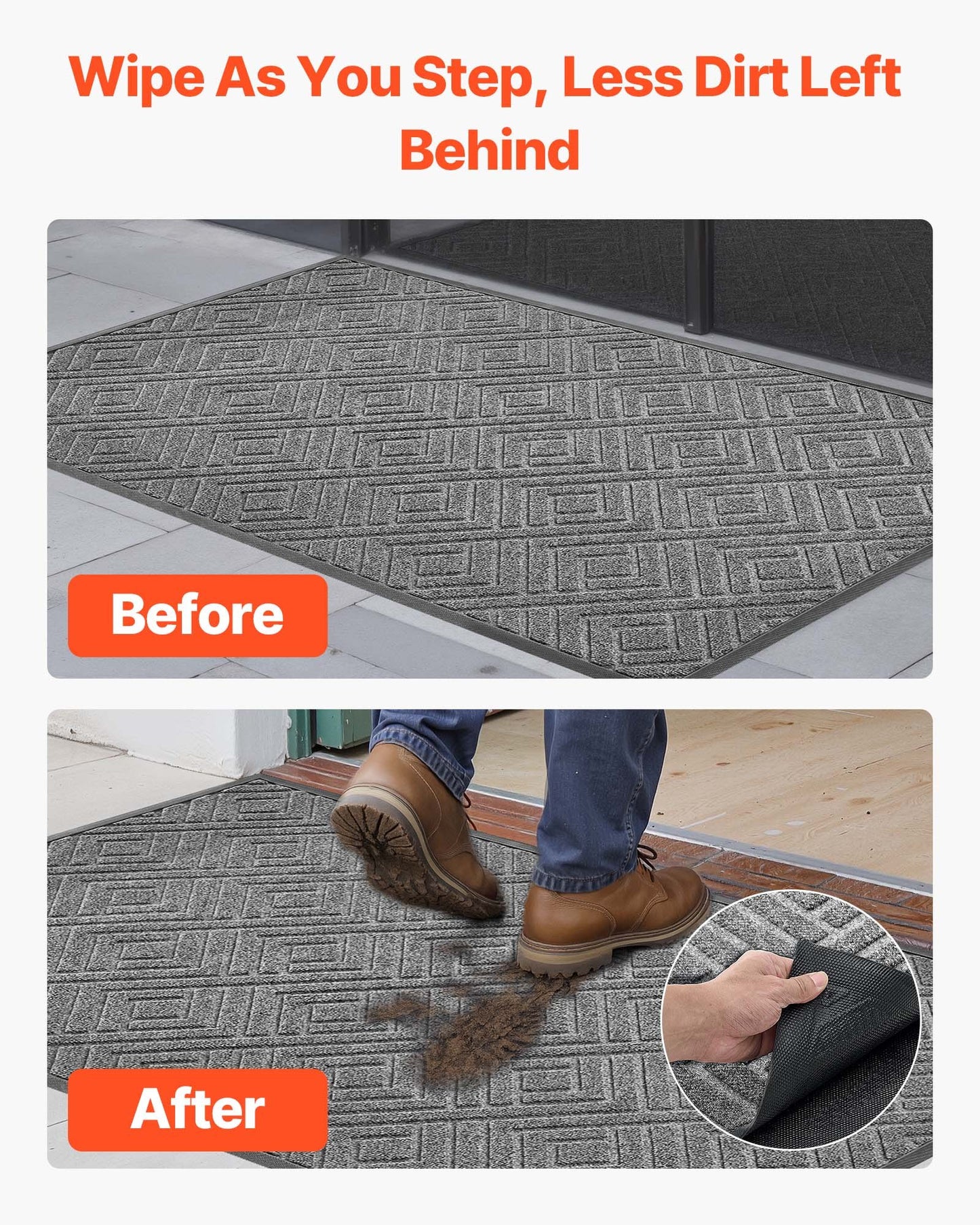 Front Door Mat, 61.5 x 36 in Commercial Floor Mat for Indoor and Outdoor, Modern Stylish Carpet with TPE Backing, Heavy Duty Washable Entry Industrial Rug for Hallway, Balcony, Garage, Grey