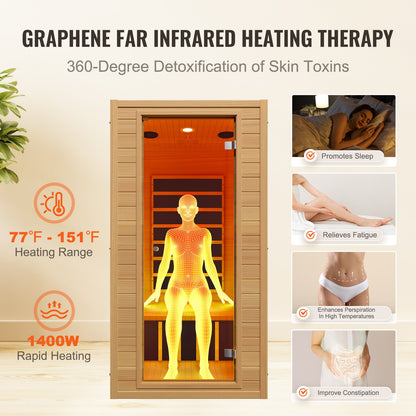 Far Infrared Wooden Sauna Room Home Spa for 1 to 2 Person 1400W