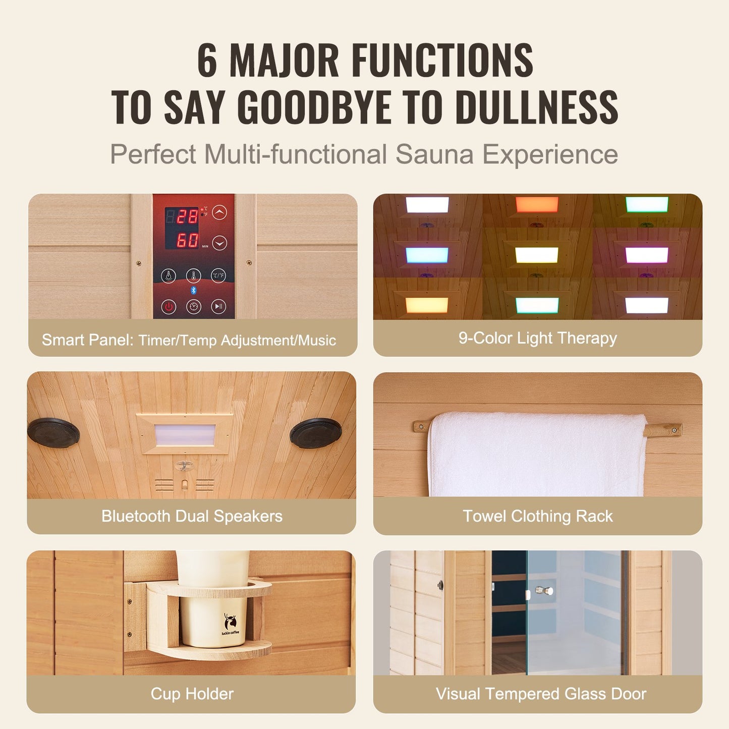 Far Infrared Wooden Sauna Room Home Spa for 1 to 2 Person 1400W