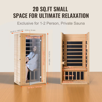 Far Infrared Wooden Sauna Room Home Spa for 1 to 2 Person 1400W