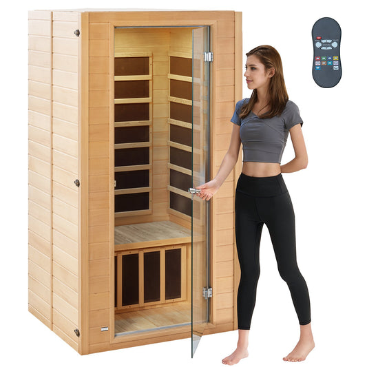 Far Infrared Wooden Sauna Room Home Spa for 1 to 2 Person 1400W
