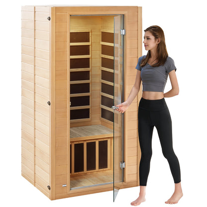 Far Infrared Wooden Sauna Room Home Spa for 1 to 2 Person 1400W