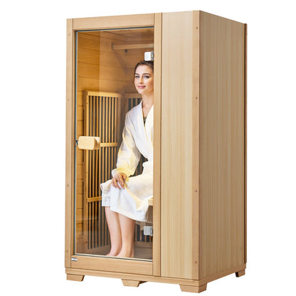 Far Infrared Wooden Sauna Room Home Sauna Spa for 1 Person1140W